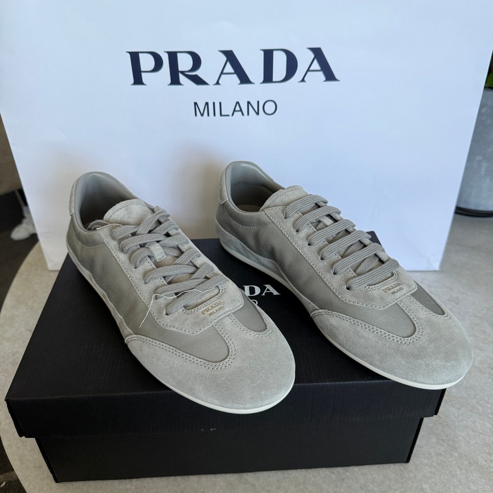 Prada Milano 2EG442 Men Grey Suede and Fabric Low Top Sneakers Trainers Sz UK 11